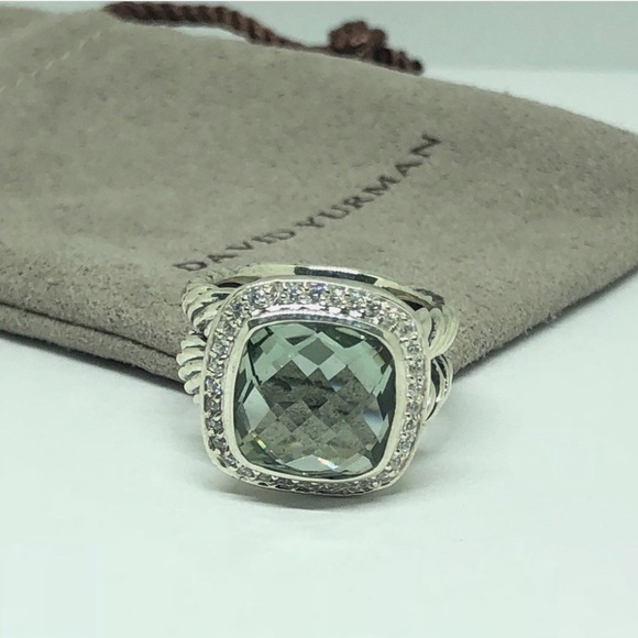 David Yurman Sterling Silver Albion Ring 11mm Prasiolite and Diamonds Size 6